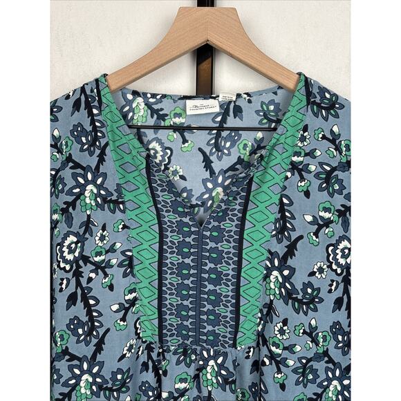 Vermont Country Store Floral Tunic Women's XL Blue Green Peasant Top Boho Artsy - Picture 2 of 10